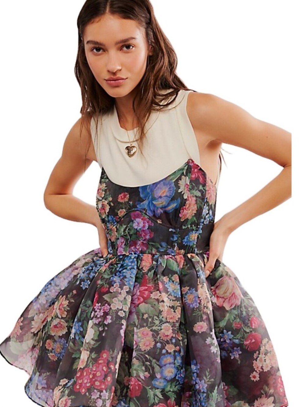 Selkie Black Floral Party Dress with Multicolor Blooms